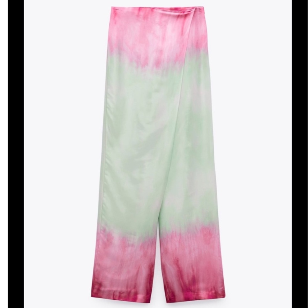 Zara satin effect tie dye wide leg wrap pants, premium quality - Picture 9 of 13